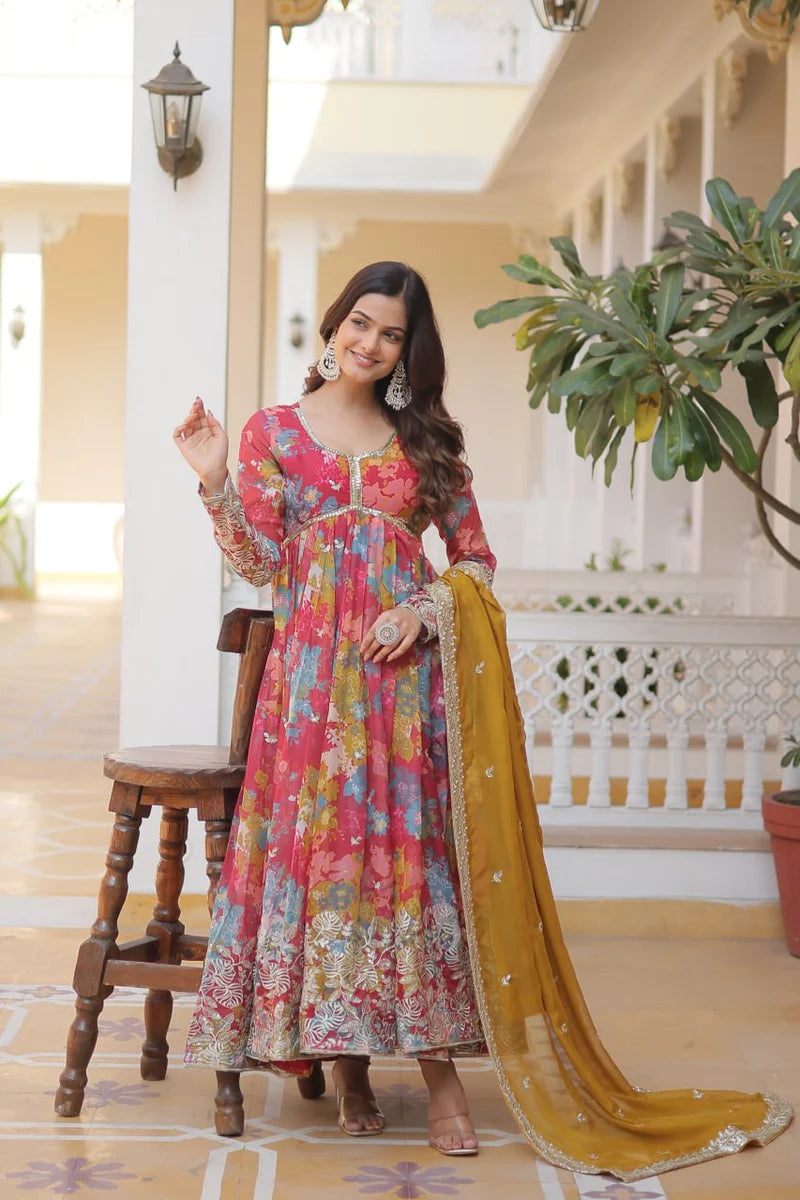 Druthi Elegance Anarkali Gown With Dupatta Set